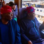 President Bola Tinubu Right And Governor Of Lagos State Mr. Babajide Sanwo Olu In A Train Ride During The Commissioning Of The Lmrt Red Line Project In Lagos On Thursday 29 February 2024