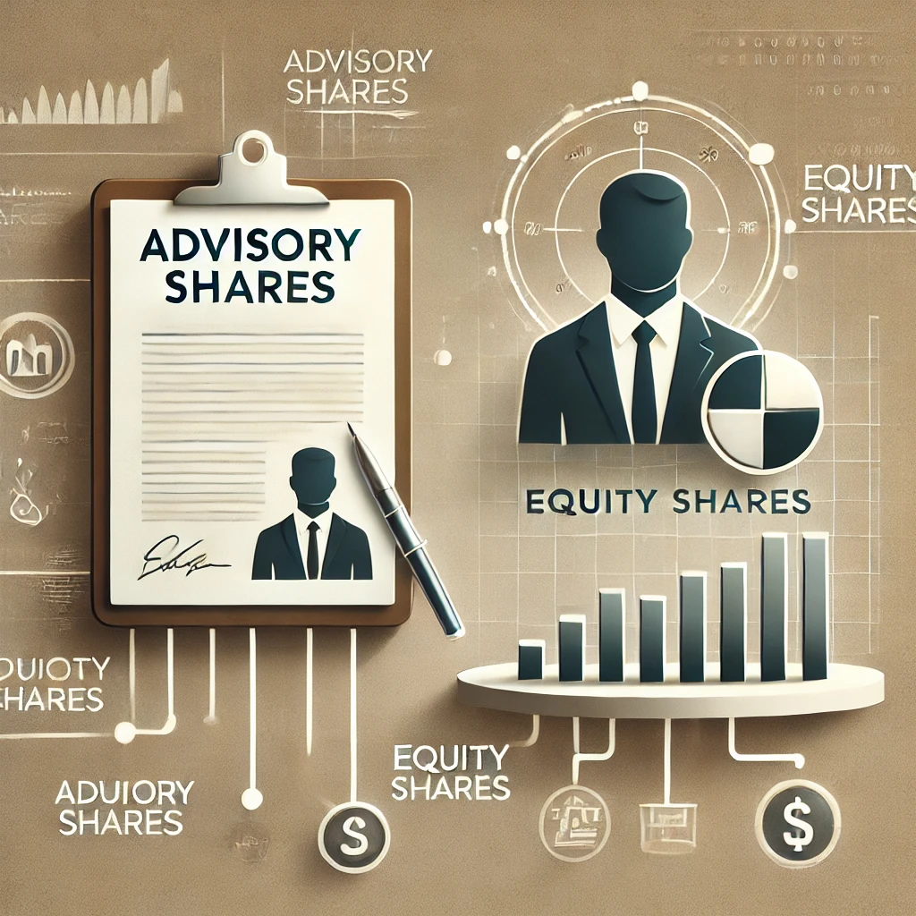 Dall·e 2024 11 04 20.01.11 A Professional Image Illustrating A Comparison Between Advisory Shares And Equity Shares In A Business Context. On The Left Side, Represent Advisory S