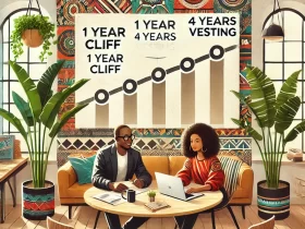 Dall·e 2024 12 08 11.18.31 an illustration showing two cofounders collaborating in a modern african office setting with a symbolic timeline or schedule depicted on a whiteboard (1)